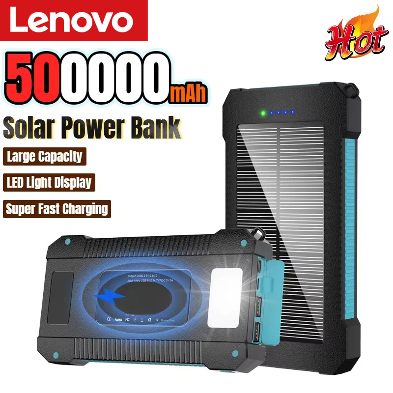 Solar Emergency Charger - Lenovo 500000mAh Solar Power Bank Kapasitas